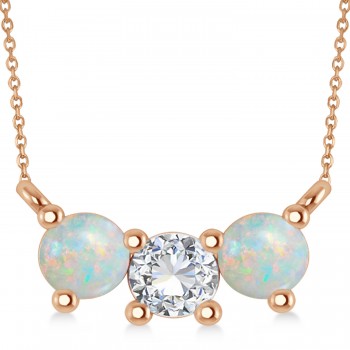 Three Stone Diamond & Opal Pendant Necklace 14k Rose Gold (1.00ct)