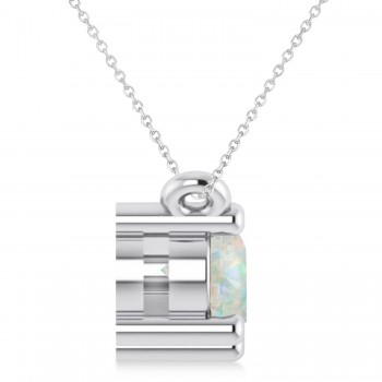 Three Stone Diamond & Opal Pendant Necklace 14k White Gold (1.00ct)