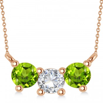 Three Stone Diamond & Peridot Pendant Necklace 14k Rose Gold (1.00ct)