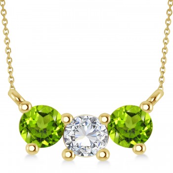 Three Stone Diamond & Peridot Pendant Necklace 14k Yellow Gold (1.00ct)