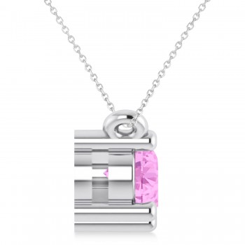 Three Stone Diamond & Pink Sapphire Pendant Necklace 14k White Gold (1.00ct)