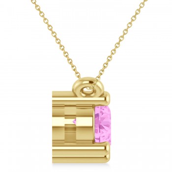 Three Stone Diamond & Pink Sapphire Pendant Necklace 14k Yellow Gold (1.00ct)