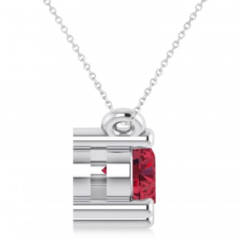 Three Stone Diamond & Ruby Pendant Necklace 14k White Gold (1.00ct)