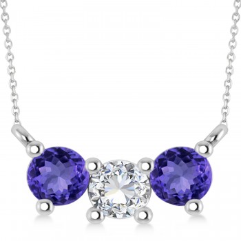 Three Stone Diamond & Tanzanite Pendant Necklace 14k White Gold (1.00ct)