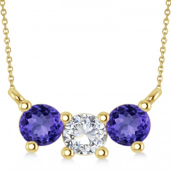 Three Stone Diamond & Tanzanite Pendant Necklace 14k Yellow Gold (1.00ct)