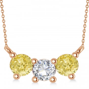 Three Stone Diamond & Yellow Diamond Pendant Necklace 14k Rose Gold (1.00ct)