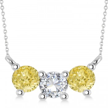 Three Stone Diamond & Yellow Diamond Pendant Necklace 14k White Gold (1.00ct)