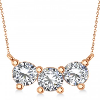 Three Stone Diamond Pendant Necklace 14k Rose Gold (1.50ct)