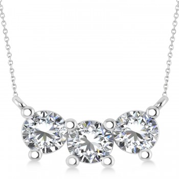 Three Stone Diamond Pendant Necklace 14k White Gold (1.50ct)