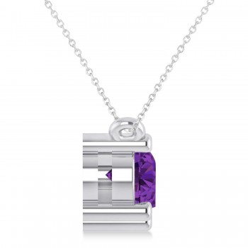 Three Stone Diamond & Amethyst Pendant Necklace 14k White Gold (1.50ct)