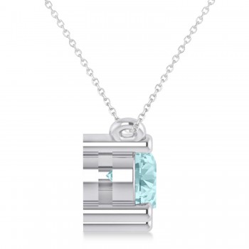 Three Stone Diamond & Aquamarine Pendant Necklace 14k White Gold (1.50ct)