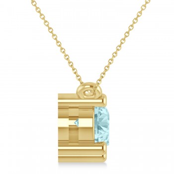 Three Stone Diamond & Aquamarine Pendant Necklace 14k Yellow Gold (1.50ct)
