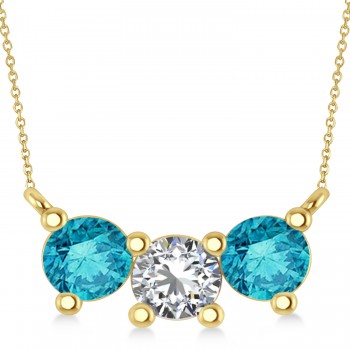 Three Stone Diamond & Blue Diamond Pendant Necklace 14k Yellow Gold (1.50ct)