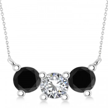 Three Stone Diamond & Black Diamond Pendant Necklace 14k White Gold (1.50ct)