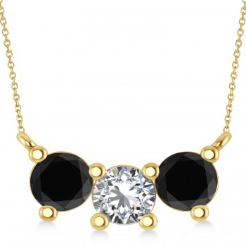 Three Stone Diamond & Black Diamond Pendant Necklace 14k Yellow Gold (1.50ct)