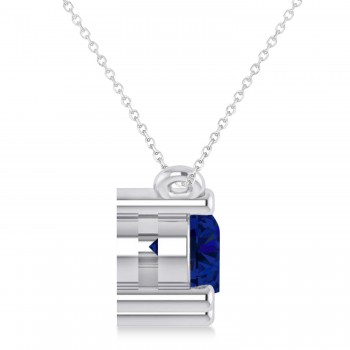 Three Stone Diamond & Blue Sapphire Pendant Necklace 14k White Gold (1.50ct)