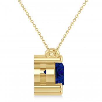 Three Stone Diamond & Blue Sapphire Pendant Necklace 14k Yellow Gold (1.50ct)