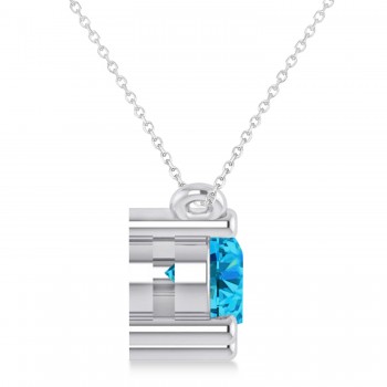 Three Stone Diamond & Blue Topaz Pendant Necklace 14k White Gold (1.50ct)