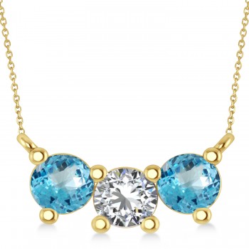 Three Stone Diamond & Blue Topaz Pendant Necklace 14k Yellow Gold (1.50ct)
