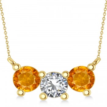 Three Stone Diamond & Citrine Pendant Necklace 14k Yellow Gold (1.50ct)