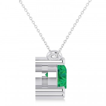 Three Stone Diamond & Emerald Pendant Necklace 14k White Gold (1.50ct)