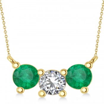 Three Stone Diamond & Emerald Pendant Necklace 14k Yellow Gold (1.50ct)