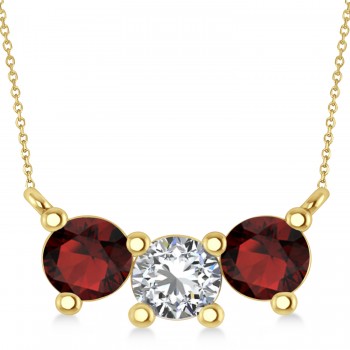 Three Stone Diamond & Garnet Pendant Necklace 14k Yellow Gold (1.50ct)