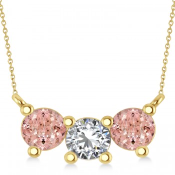 Three Stone Diamond & Morganite Pendant Necklace 14k Yellow Gold (1.50ct)