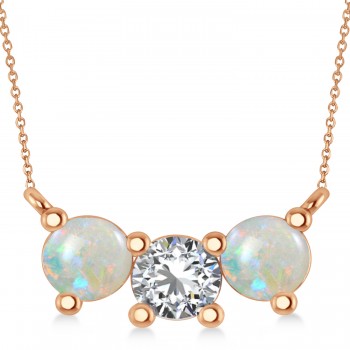 Three Stone Diamond & Opal Pendant Necklace 14k Rose Gold (1.50ct)