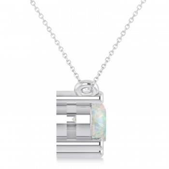 Three Stone Diamond & Opal Pendant Necklace 14k White Gold (1.50ct)