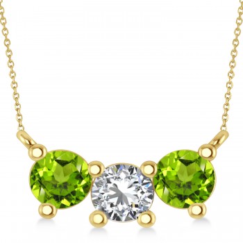 Three Stone Diamond & Peridot Pendant Necklace 14k Yellow Gold (1.50ct)