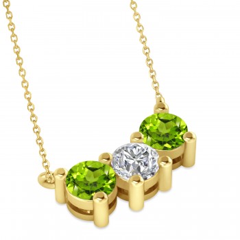 Three Stone Diamond & Peridot Pendant Necklace 14k Yellow Gold (1.50ct)