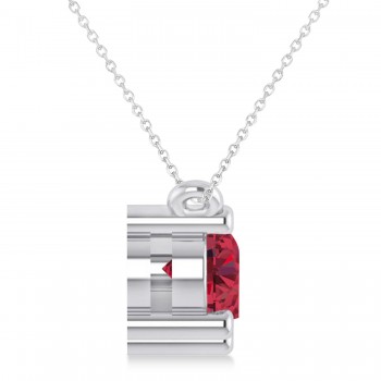 Three Stone Diamond & Ruby Pendant Necklace 14k White Gold (1.50ct)