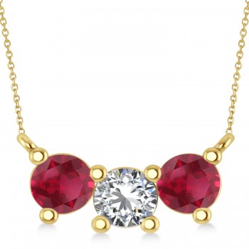 Three Stone Diamond & Ruby Pendant Necklace 14k Yellow Gold (1.50ct)