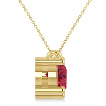 Three Stone Diamond & Ruby Pendant Necklace 14k Yellow Gold (1.50ct)