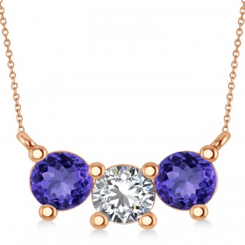 Three Stone Diamond & Tanzanite Pendant Necklace 14k Rose Gold (1.50ct)