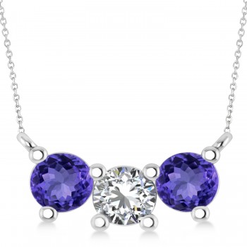 Three Stone Diamond & Tanzanite Pendant Necklace 14k White Gold (1.50ct)