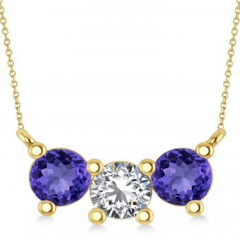 Three Stone Diamond & Tanzanite Pendant Necklace 14k Yellow Gold (1.50ct)