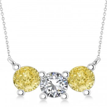 Three Stone Diamond & Yellow Diamond Pendant Necklace 14k White Gold (1.50ct)