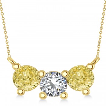 Three Stone Diamond & Yellow Diamond Pendant Necklace 14k Yellow Gold (1.50ct)
