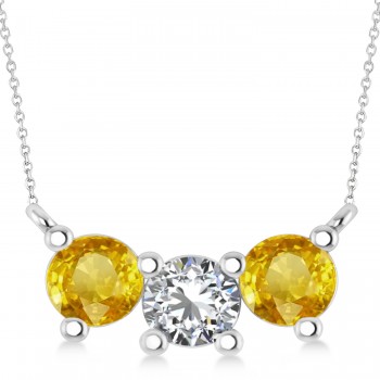 Three Stone Diamond & Yellow Sapphire Pendant Necklace 14k White Gold (1.50ct)