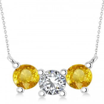 Three Stone Diamond & Yellow Sapphire Pendant Necklace 14k White Gold (1.50ct)