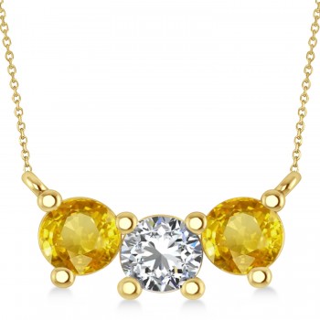 Three Stone Diamond & Yellow Sapphire Pendant Necklace 14k Yellow Gold (1.50ct)