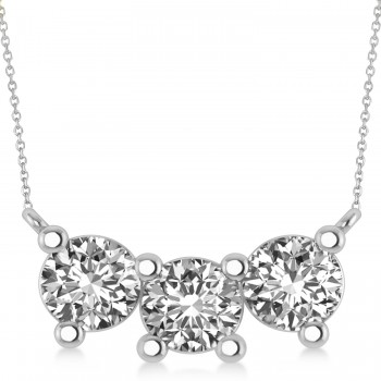 Three Stone Diamond Pendant Necklace 14k White Gold (3.00ct)