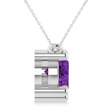 Three Stone Diamond & Amethyst Pendant Necklace 14k White Gold (3.00ct)