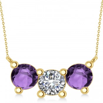 Three Stone Diamond & Amethyst Pendant Necklace 14k Yellow Gold (3.00ct)