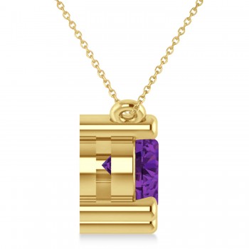 Three Stone Diamond & Amethyst Pendant Necklace 14k Yellow Gold (3.00ct)