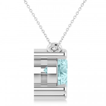 Three Stone Diamond & Aquamarine Pendant Necklace 14k White Gold (3.00ct)