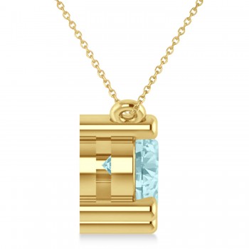 Three Stone Diamond & Aquamarine Pendant Necklace 14k Yellow Gold (3.00ct)