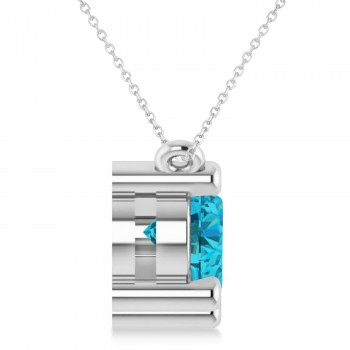 Three Stone Diamond & Blue Diamond Pendant Necklace 14k White Gold (3.00ct)